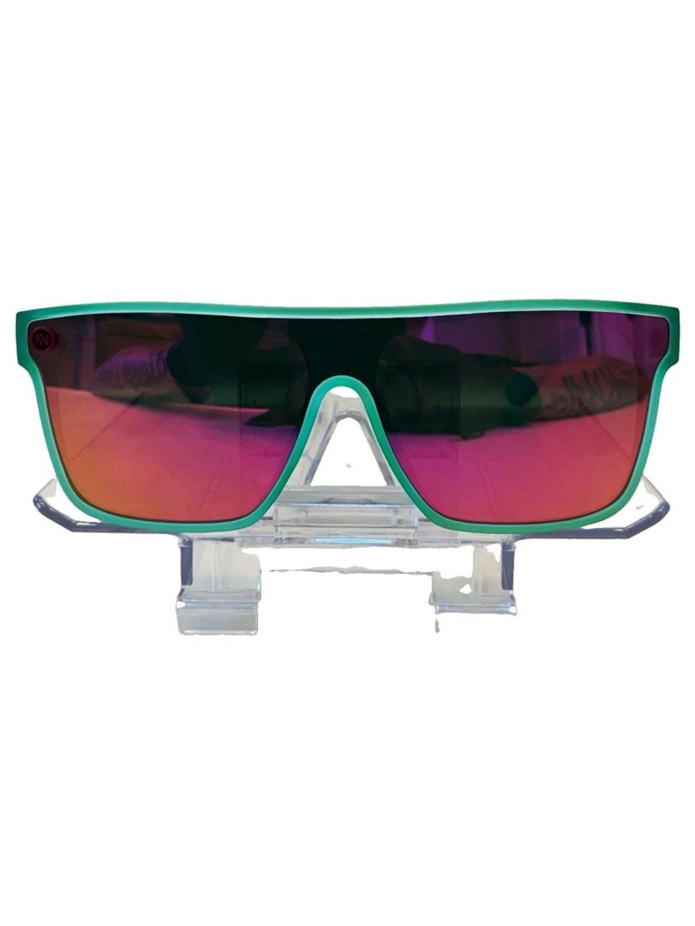 NAVI OG Wave Runner Sunglasses Green Frame Pink Mirror Shield UV400